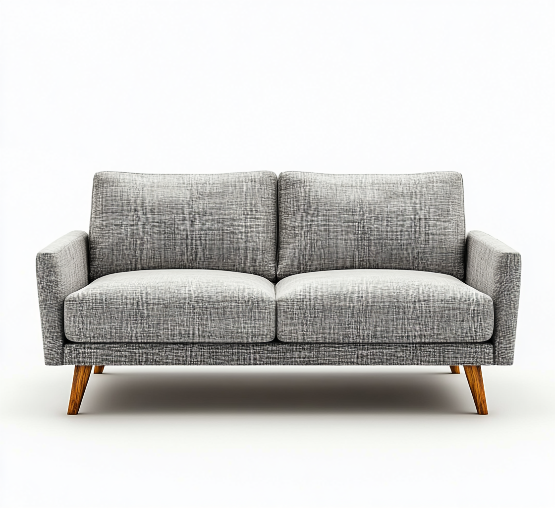 Sofá minimalista gris grafito de líneas rectas y patas de madera clara-Moblimo