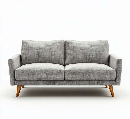 Sofá minimalista gris grafito de líneas rectas y patas de madera clara-Moblimo