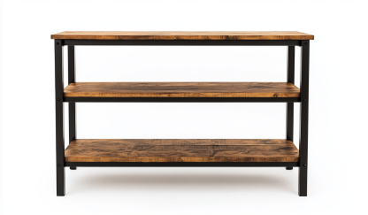 Estantería industrial de tres niveles en madera y metal para salón o despacho-Moblimo