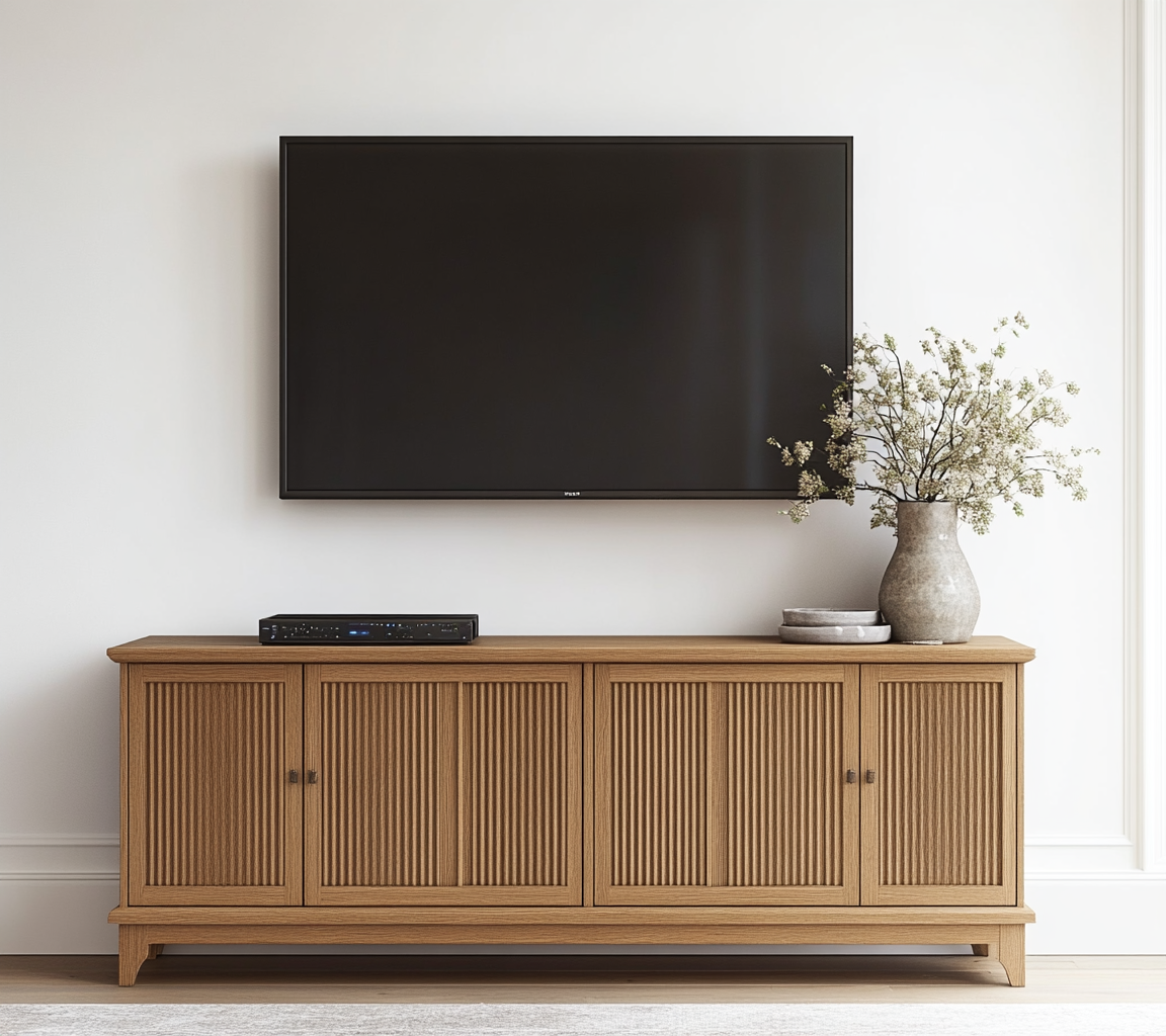 Mueble TV de madera con puertas de persiana-Moblimo