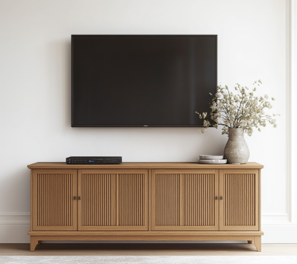 Mueble TV de madera con puertas de persiana-Moblimo