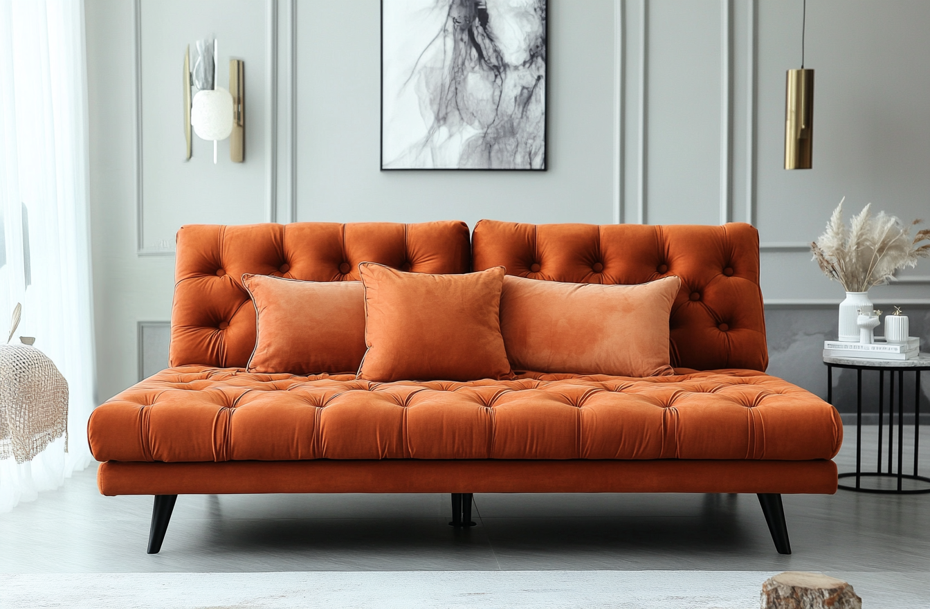 Futón naranja con diseño tufted-Moblimo