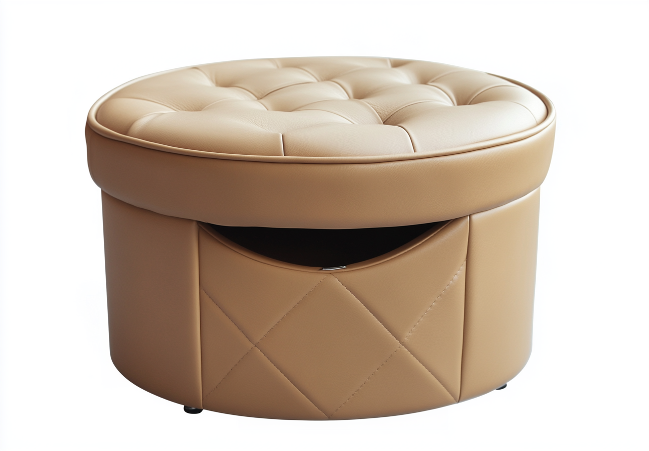 Reposapiés redondo de cuero beige-Moblimo