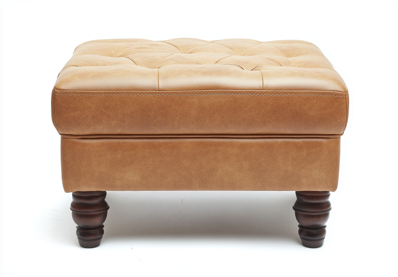 Reposapiés cuadrado de cuero marrón claro-Moblimo