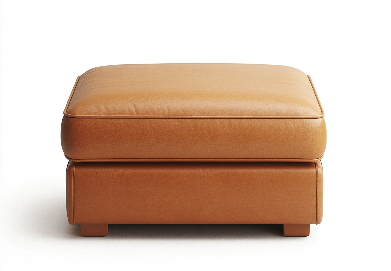 Reposapiés de cuero marrón claro con base cuadrada-Moblimo