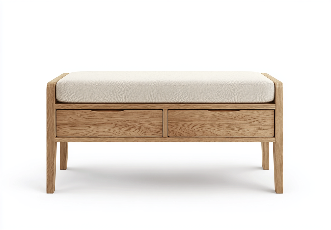 Banco de entrada con cojín beige y cajones de roble macizo estilo moderno-Moblimo