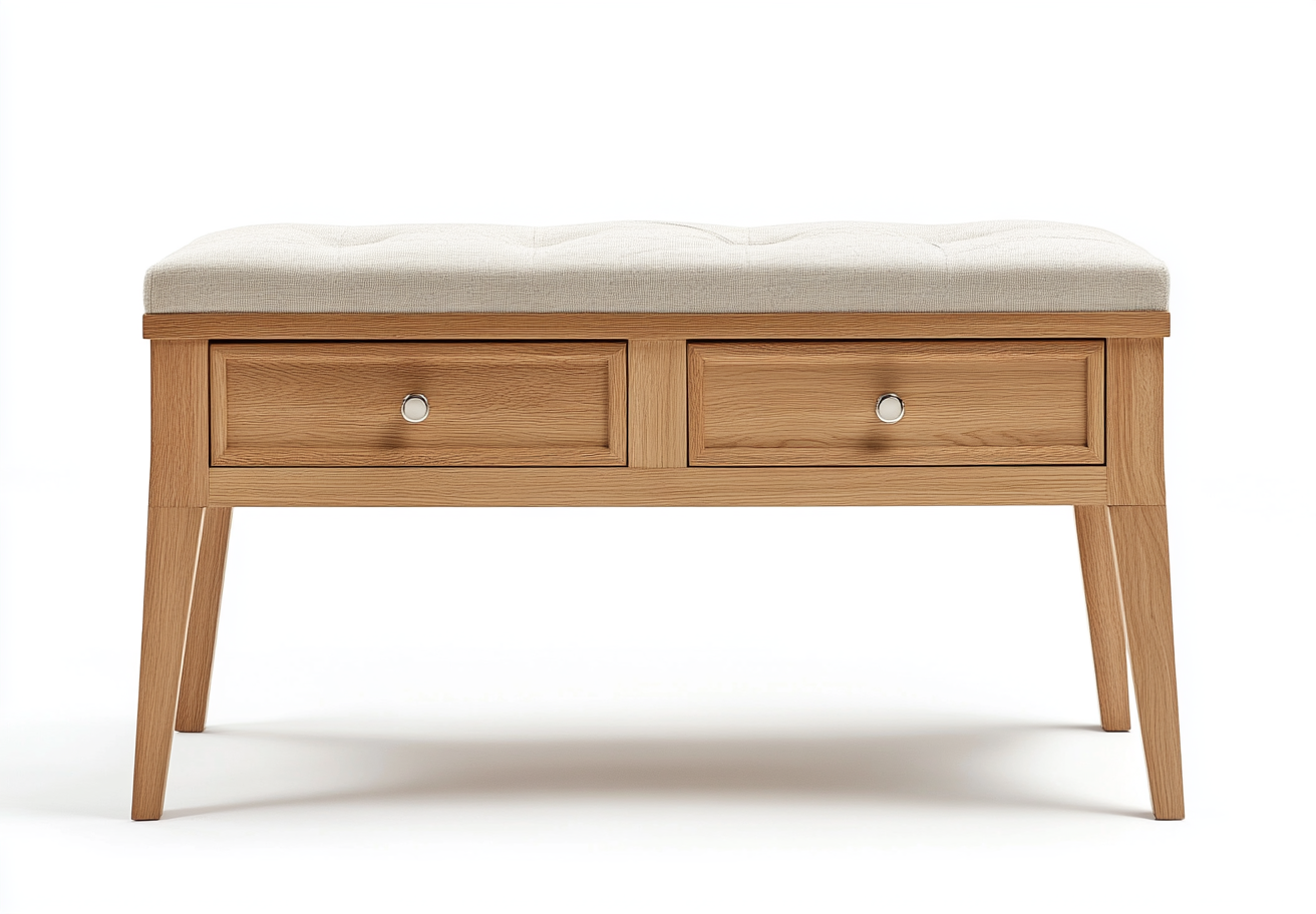 Banco recibidor tapizado con almacenamiento y patas cónicas de roble-Moblimo