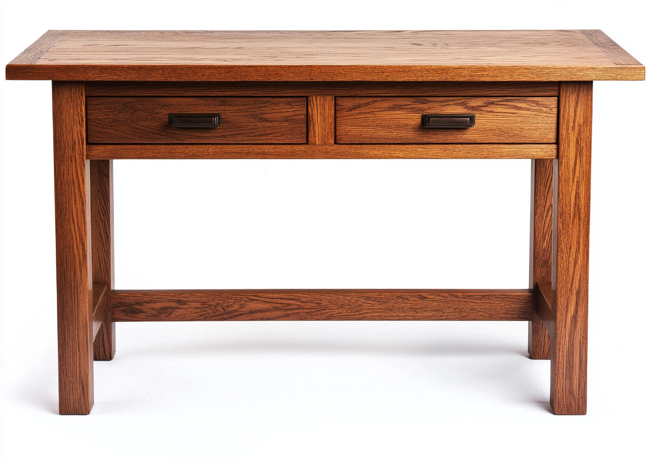 Mesa de entrada de madera maciza con cajones dobles y acabado roble para recibidor 90x35 cm-Moblimo