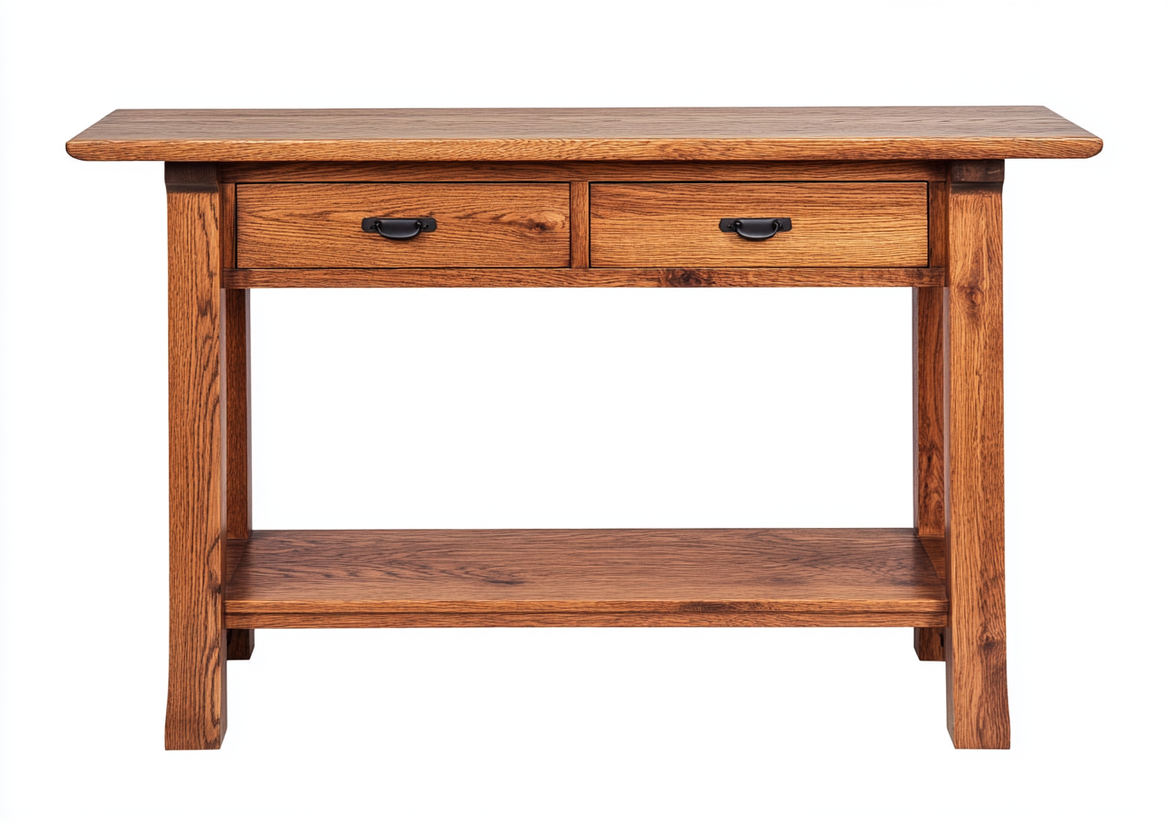 Consola de entrada clásica en roble natural con 2 cajones y balda inferior para decoración de pasillo-Moblimo