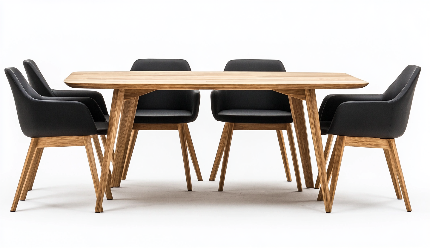 Mesa de comedor nórdica de madera clara con sillas tapizadas-Moblimo