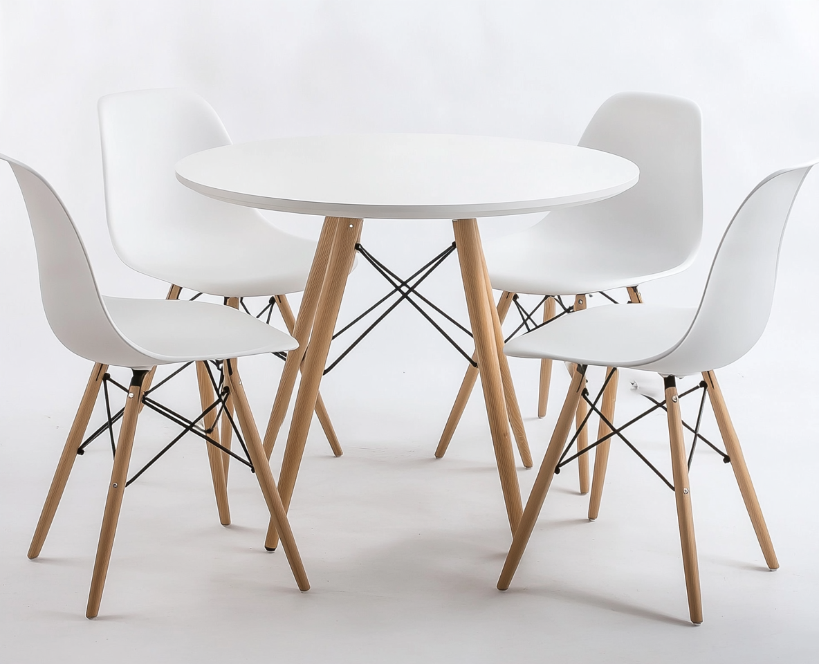 Mesa redonda blanca con 4 sillas de estilo moderno-Moblimo