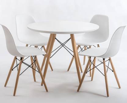 Mesa redonda blanca con 4 sillas de estilo moderno-Moblimo