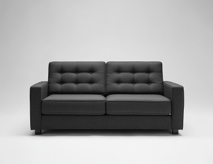 Sofá contemporáneo de dos plazas en gris carbón con cojines capitoné, ideal para espacios modernos-Moblimo