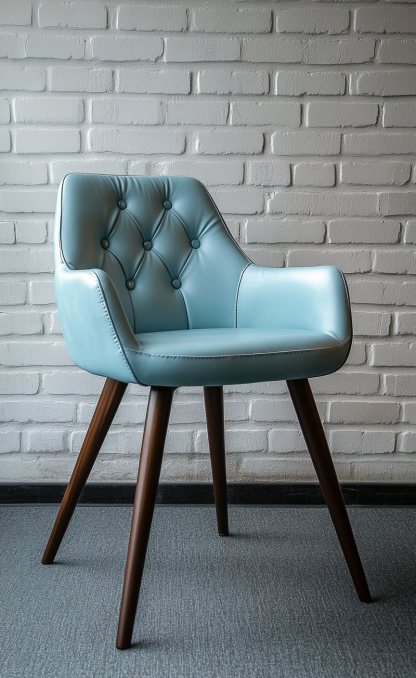 Silla de comedor azul claro con brazos y patas de madera-Moblimo