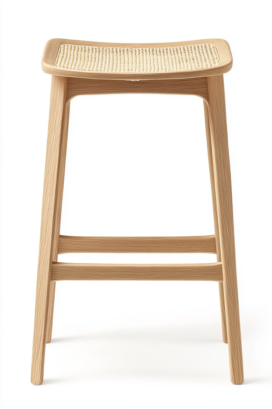 Taburete de bar bajo de madera de roble claro para cocina-Moblimo