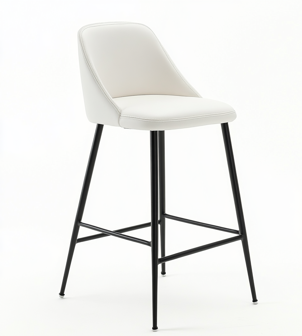 Taburete de barra moderno con asiento blanco y patas de metal negras-Moblimo