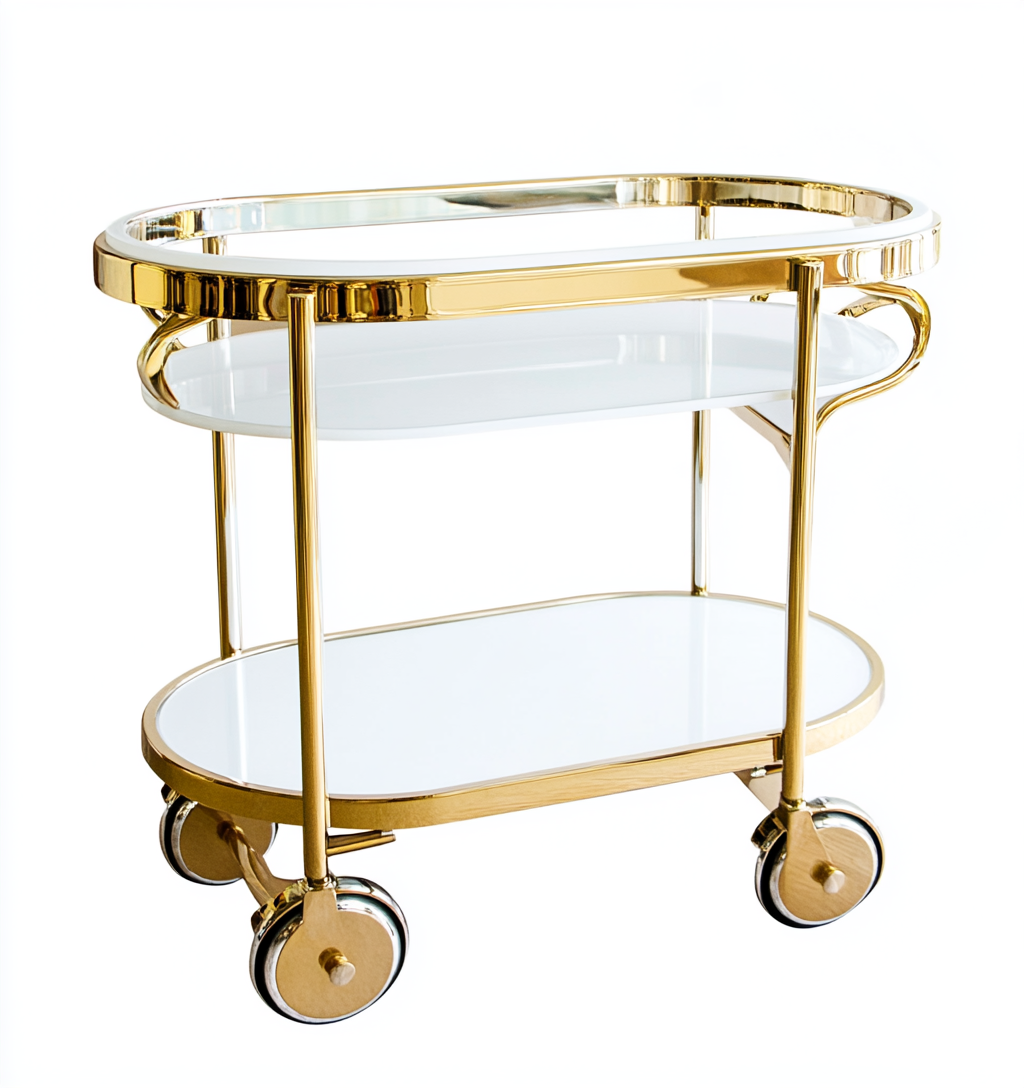 Carrito auxiliar de bar dorado con estantes de cristal-Moblimo