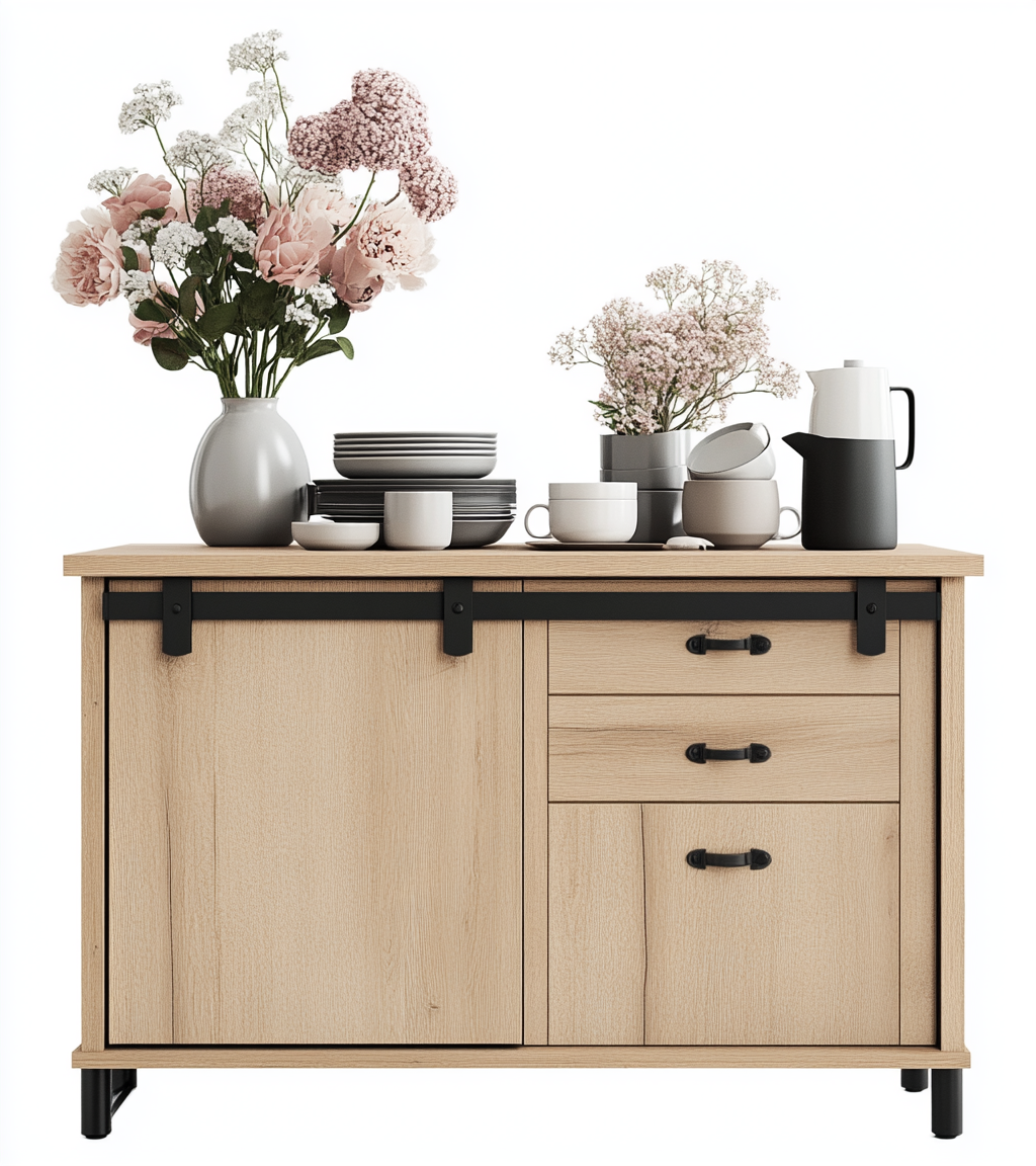 Aparador moderno de madera clara con cajones y puerta corredera-Moblimo