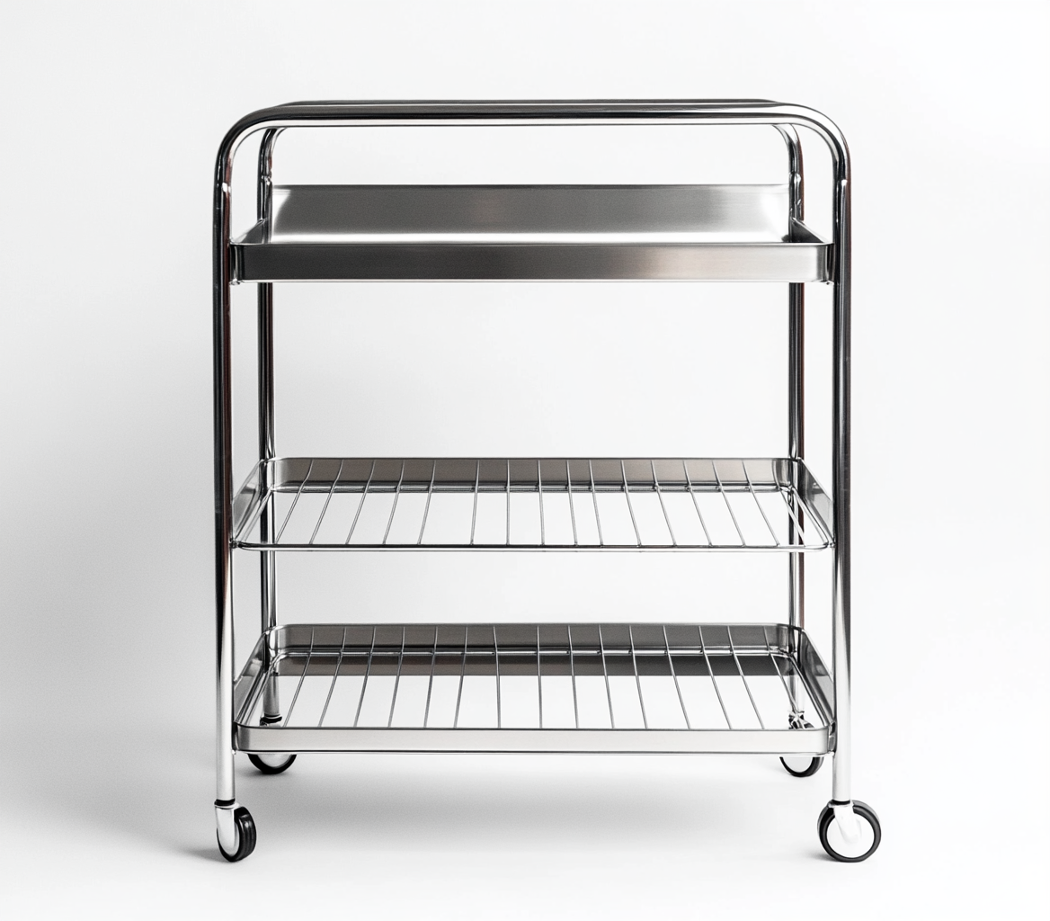 Carrito de cocina metálico con ruedas de acero inoxidable de 3 niveles-Moblimo