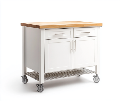 Carrito auxiliar de cocina con estante metálico inferior y encimera de madera clara-Moblimo