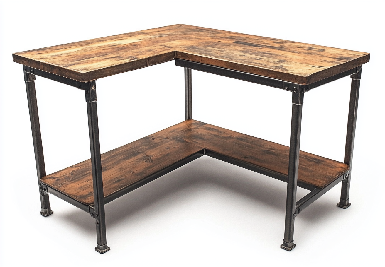 Escritorio en forma de L estilo industrial con estante inferior-Moblimo