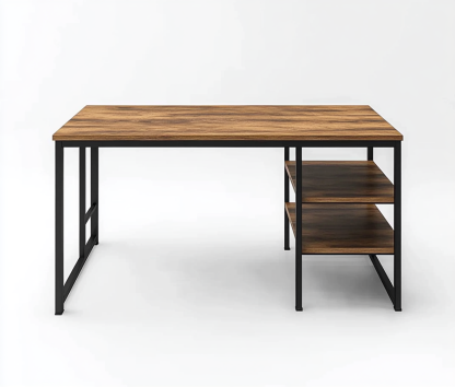 Escritorio minimalista con estantes a la derecha, estructura metálica-Moblimo