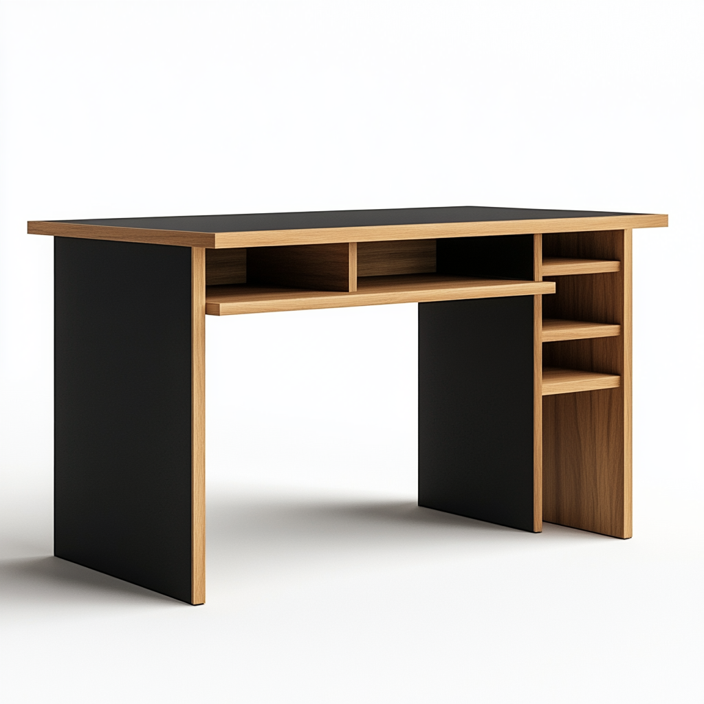 Escritorio funcional con compartimentos abiertos y soporte para teclado-Moblimo