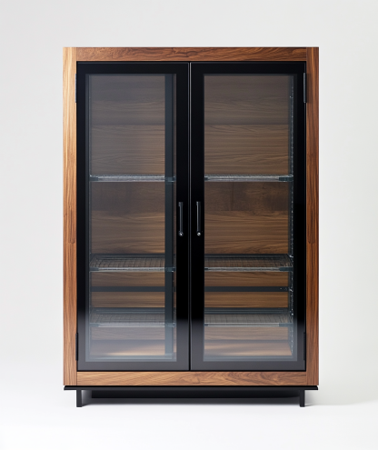 Armario vitrina de oficina con puertas de cristal negro y marco de madera-Moblimo