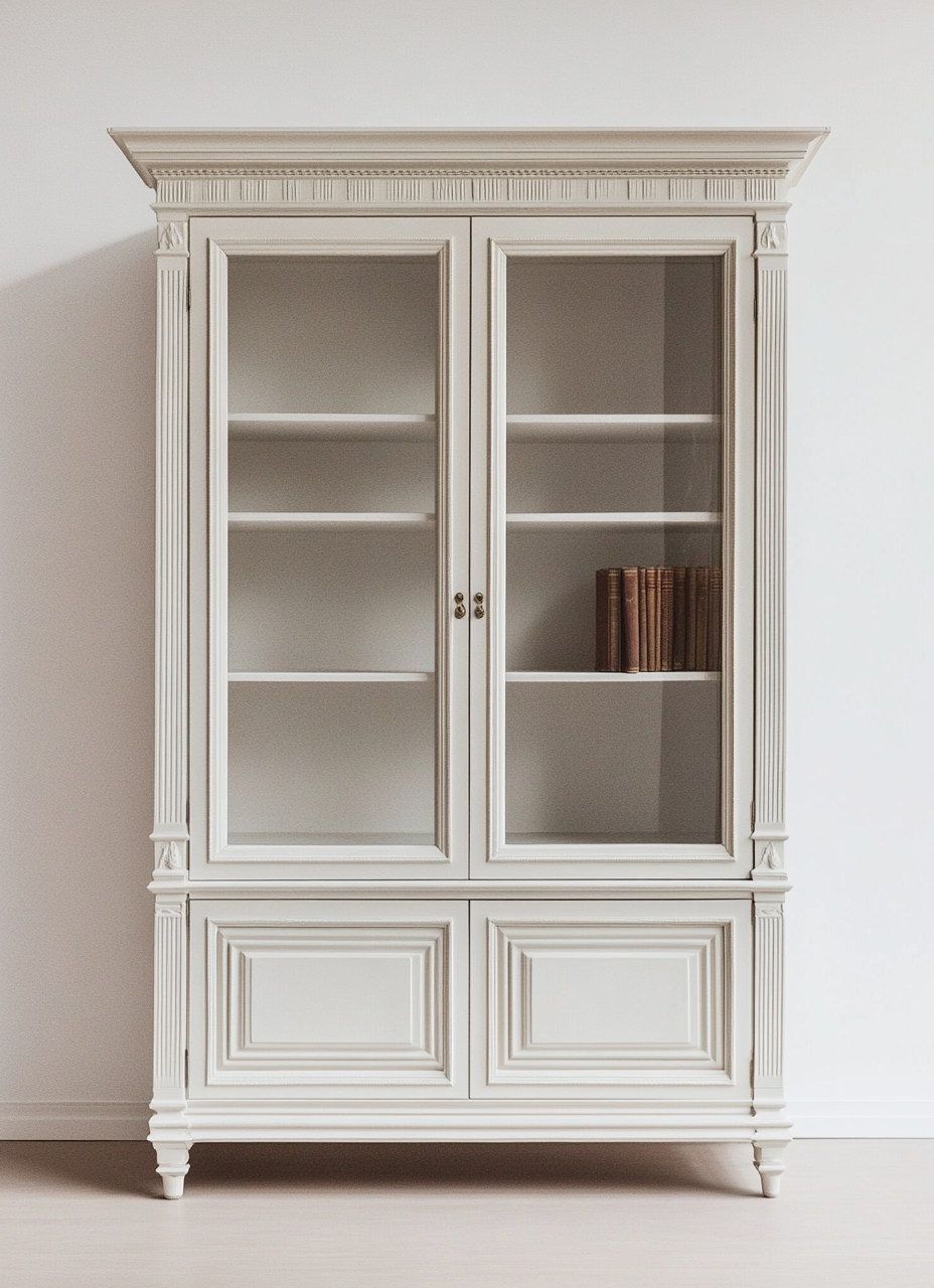 Armario vitrina de oficina estilo victoriano en blanco marfil-Moblimo