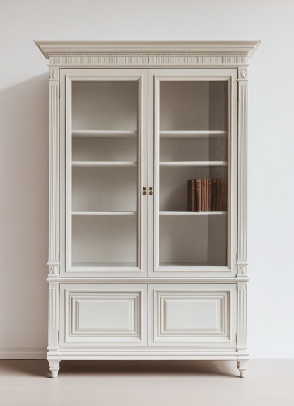 Armario vitrina de oficina estilo victoriano en blanco marfil-Moblimo