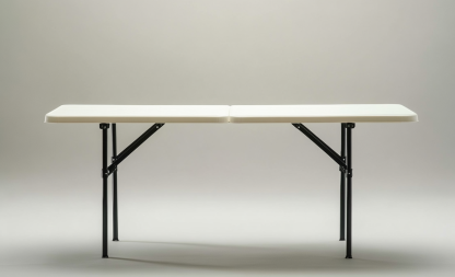 Mesa plegable rectangular grande de plástico blanco y patas metálicas-Moblimo