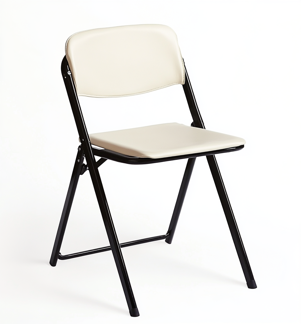 Silla plegable acolchada en polipiel beige con estructura negra-Moblimo