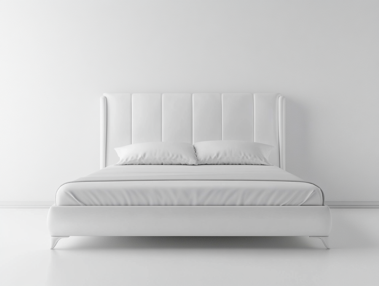 Cama moderna tapizada en polipiel blanca con cabecero alto vertical-Moblimo