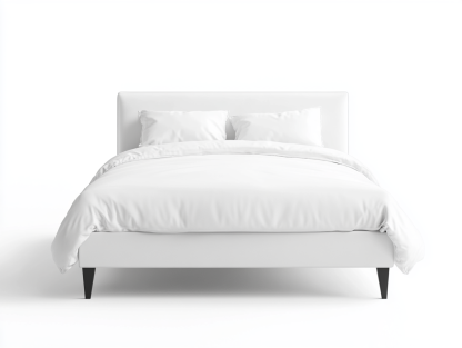 Cama matrimonial sencilla tapizada en polipiel blanca con patas negras-Moblimo