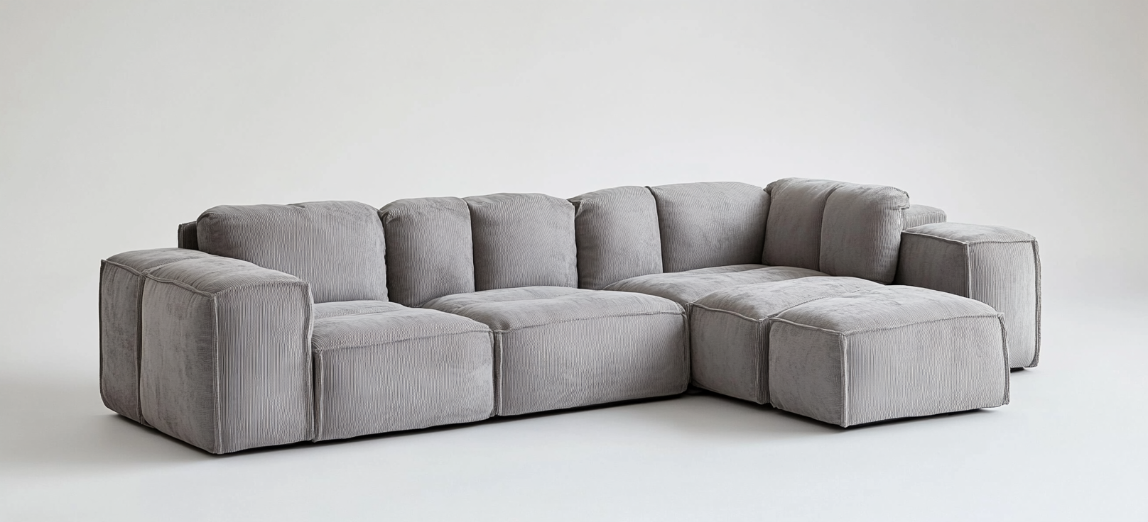 Sofá modular esquinero de 5 plazas para salón, gris claro, terciopelo acanalado-Moblimo