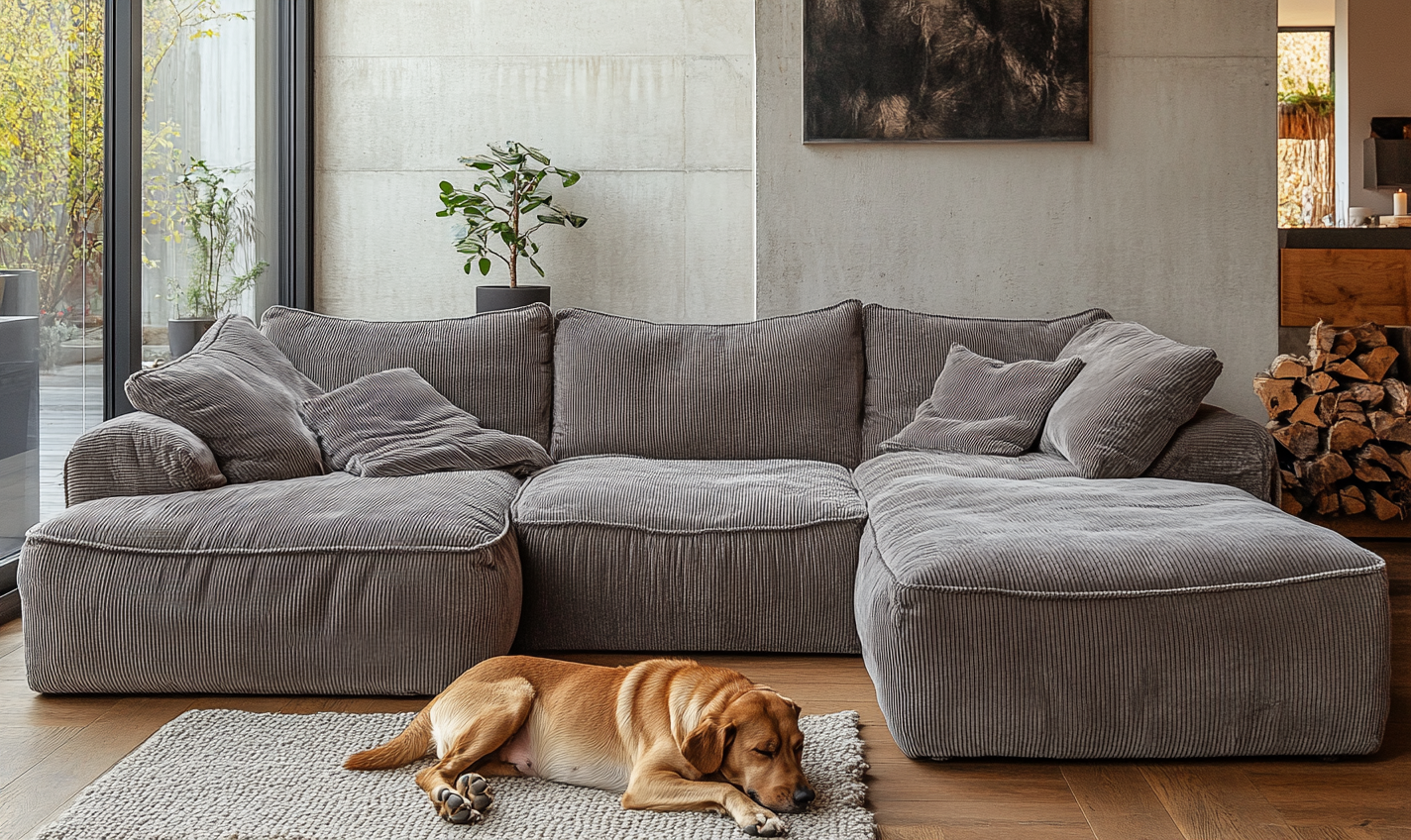 Sofá modular tipo lounge de 4 plazas, gris oscuro, estilo relajado-Moblimo