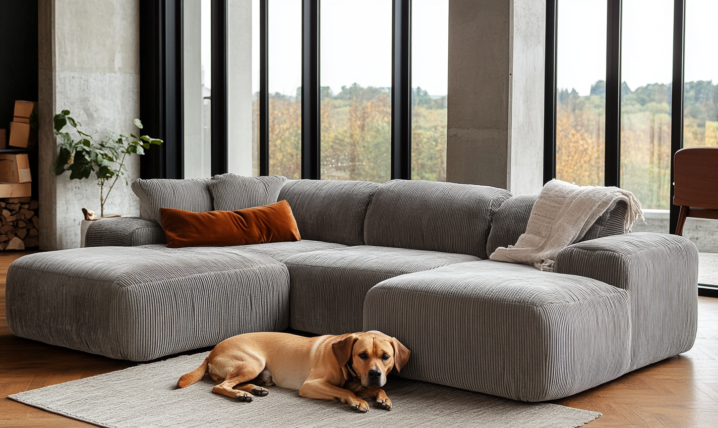 Sofá rinconero modular con chaise longue, gris topo, moderno y acogedor-Moblimo