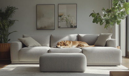 Sofá modular recto de 3 plazas, gris perla, con puff integrado-Moblimo