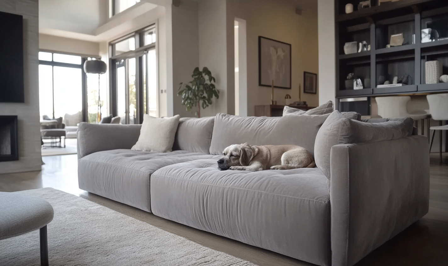 Sofá modular contemporáneo de 3 plazas, gris claro, con cojines sueltos-Moblimo