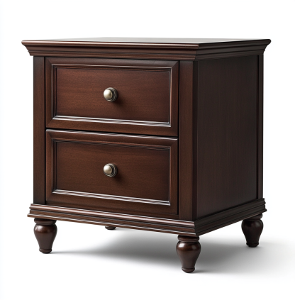 Mesita de noche clásica de madera con patas torneadas-Moblimo