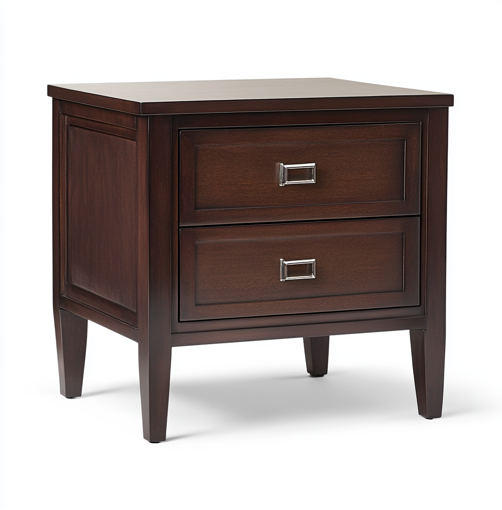 Mesita de noche elegante con tiradores cromados para dormitorio-Moblimo