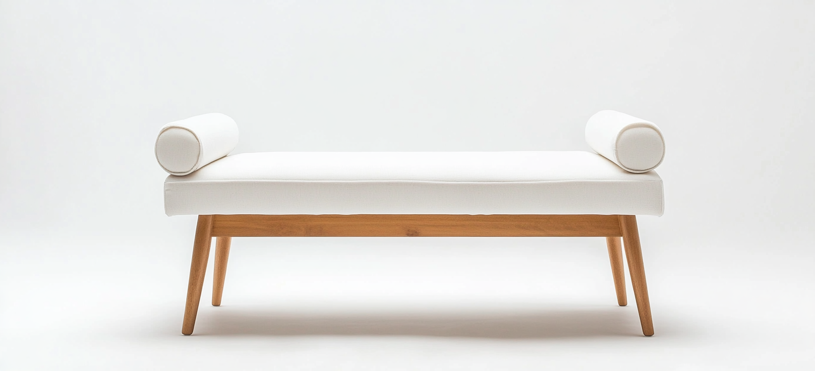 Banco de dormitorio moderno tapizado blanco con patas de madera maciza para entrada o pie de cama-Moblimo