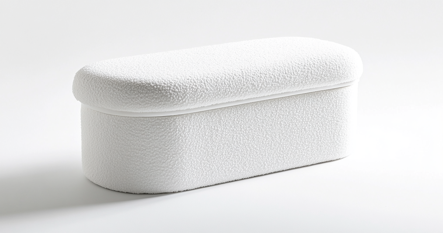 Banco con almacenaje tapizado en bouclé blanco estilo moderno-Moblimo