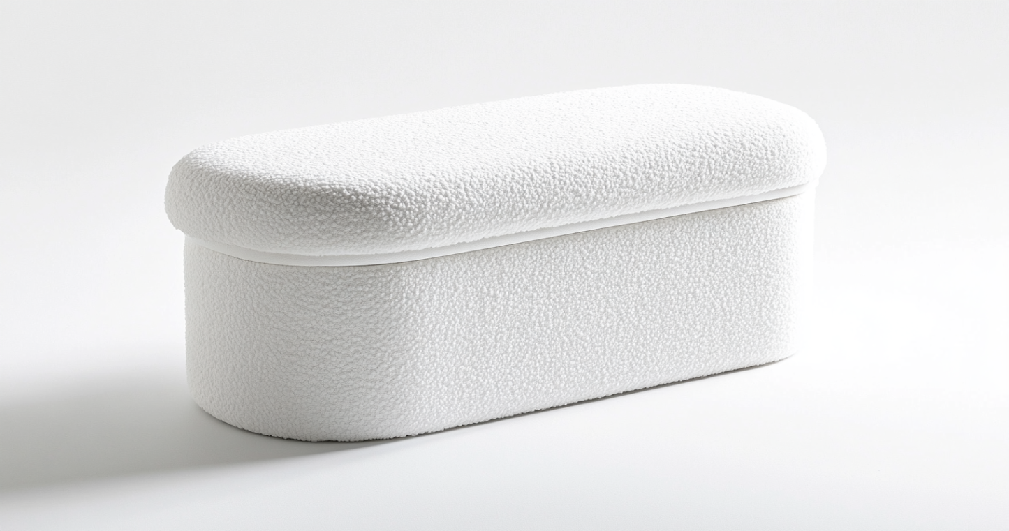 Banco con almacenaje tapizado en bouclé blanco estilo moderno-Moblimo