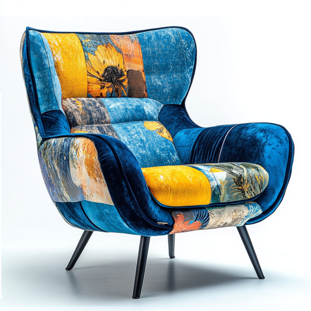 Sillón tapizado en terciopelo estampado estilo patchwork-Moblimo