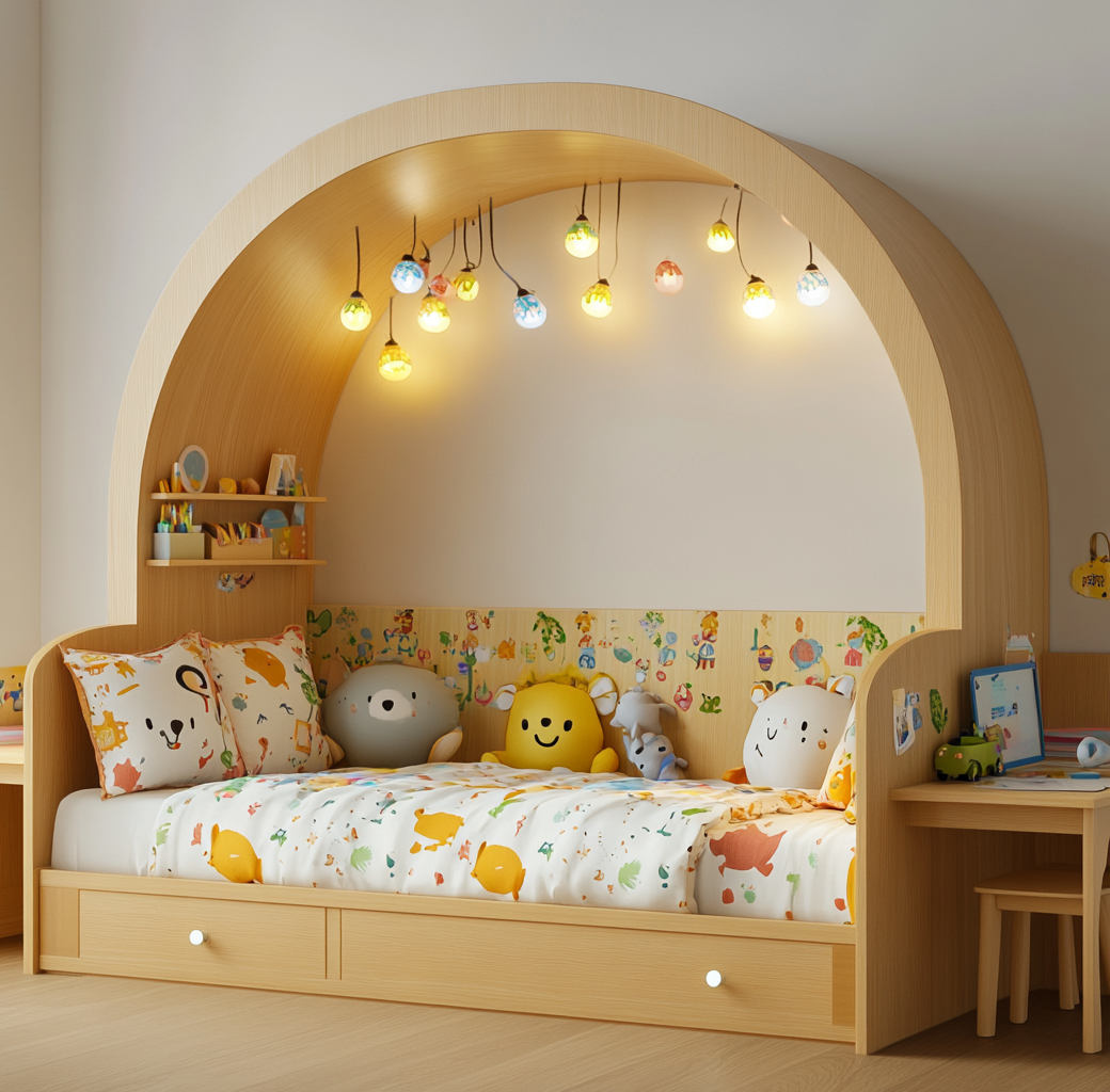 Cama nido infantil con iluminación decorativa LED y cajones inferiores-Moblimo