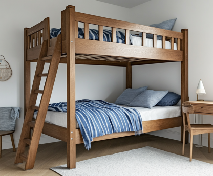 Litera de madera maciza para niños con escalera lateral-Moblimo