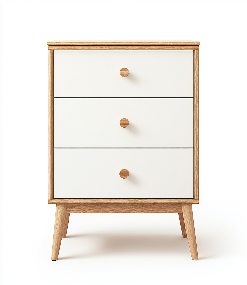 Cómoda infantil de 3 cajones en madera clara y blanco-Moblimo