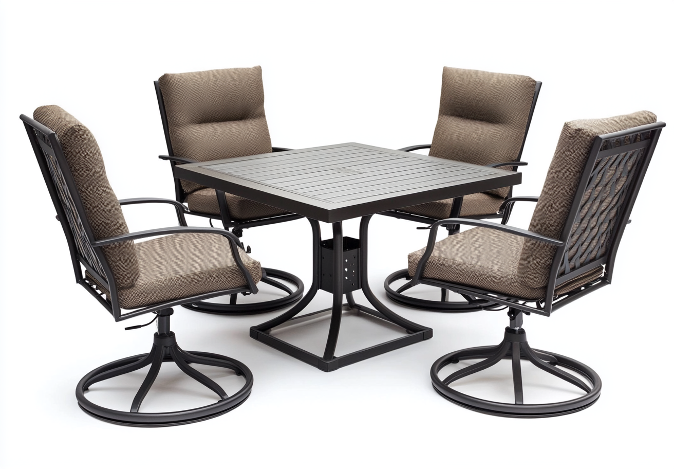 Conjunto de Comedor de Exterior para 4 Personas con Sillas Giratorias y Cojines Marrones-Moblimo
