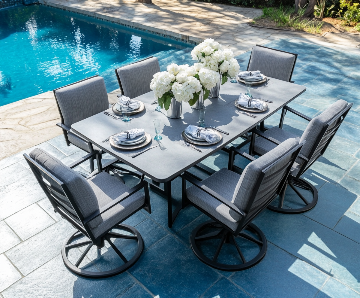 Conjunto de Comedor de Exterior para 6 Personas con Sillas Tapizadas y Mesa Rectangular-Moblimo